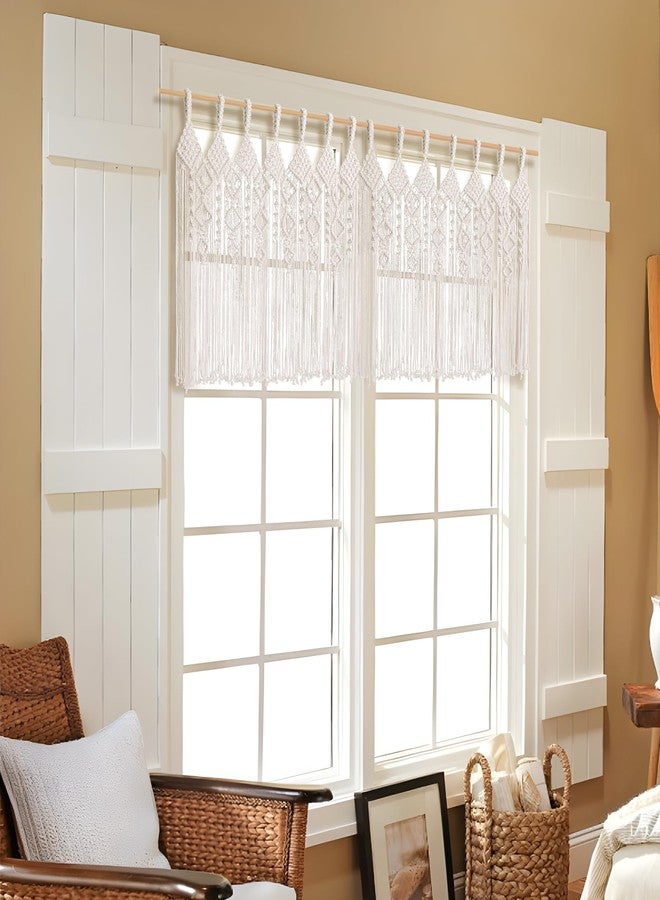 Foreate Boho Valance Macrame Curtains for Windows 31" L x 39" W Beaded Macrame Curtains for Doorway & Kichen, Large Wall Hanging Home Decor, Window Treament Room Divider Tapestry Wedding Backdrop, 1 Panel - Image 5